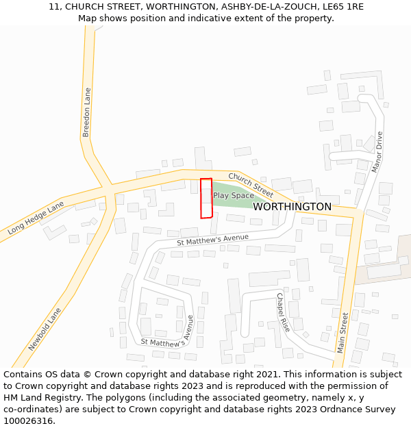 11, CHURCH STREET, WORTHINGTON, ASHBY-DE-LA-ZOUCH, LE65 1RE: Location map and indicative extent of plot