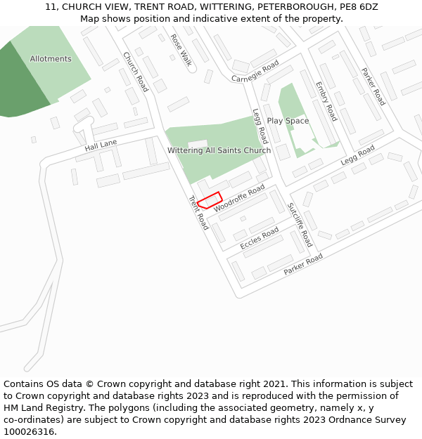 11, CHURCH VIEW, TRENT ROAD, WITTERING, PETERBOROUGH, PE8 6DZ: Location map and indicative extent of plot
