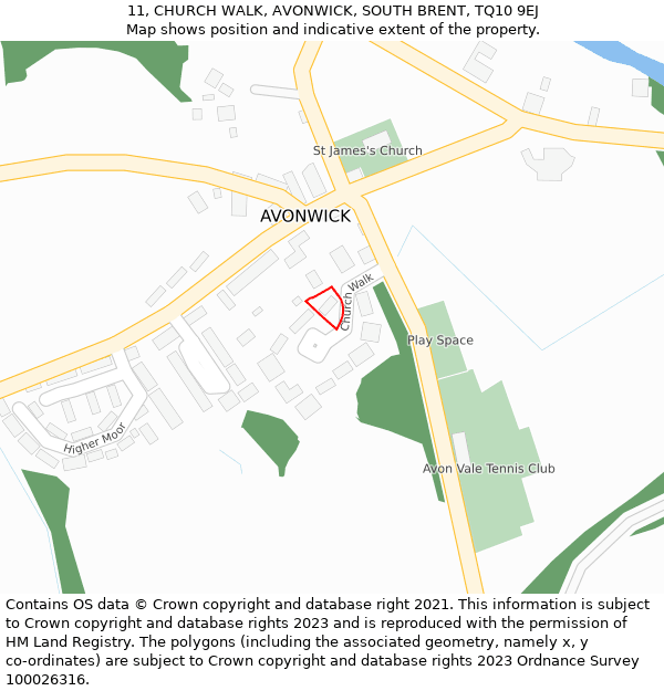 11, CHURCH WALK, AVONWICK, SOUTH BRENT, TQ10 9EJ: Location map and indicative extent of plot