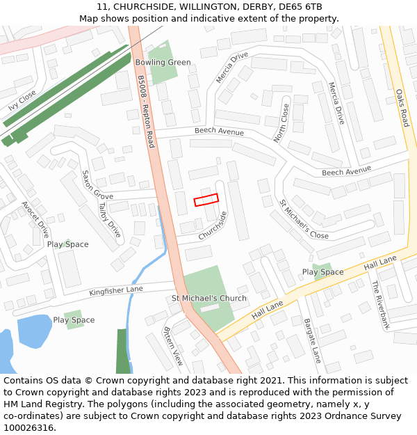 11, CHURCHSIDE, WILLINGTON, DERBY, DE65 6TB: Location map and indicative extent of plot