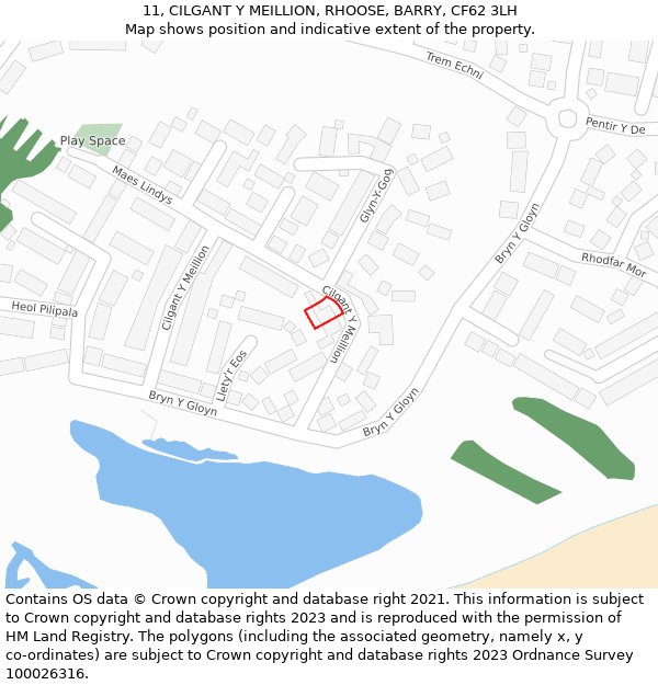 11, CILGANT Y MEILLION, RHOOSE, BARRY, CF62 3LH: Location map and indicative extent of plot