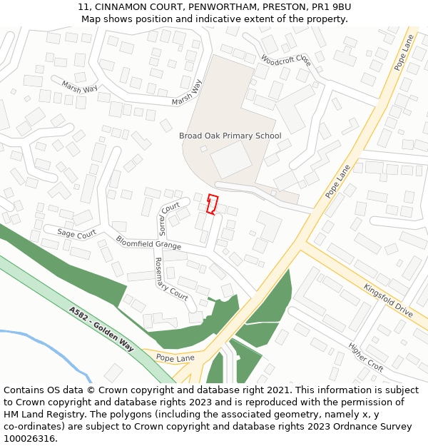 11, CINNAMON COURT, PENWORTHAM, PRESTON, PR1 9BU: Location map and indicative extent of plot