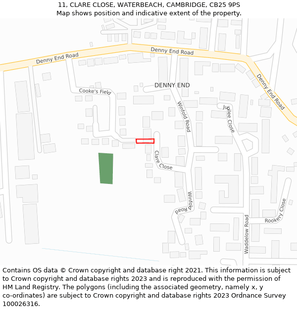 11, CLARE CLOSE, WATERBEACH, CAMBRIDGE, CB25 9PS: Location map and indicative extent of plot