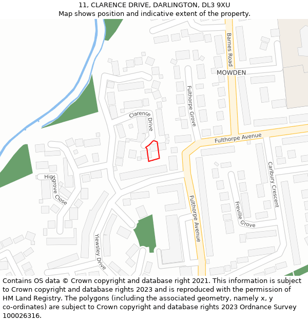11, CLARENCE DRIVE, DARLINGTON, DL3 9XU: Location map and indicative extent of plot