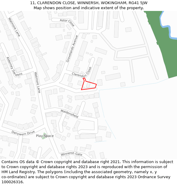 11, CLARENDON CLOSE, WINNERSH, WOKINGHAM, RG41 5JW: Location map and indicative extent of plot