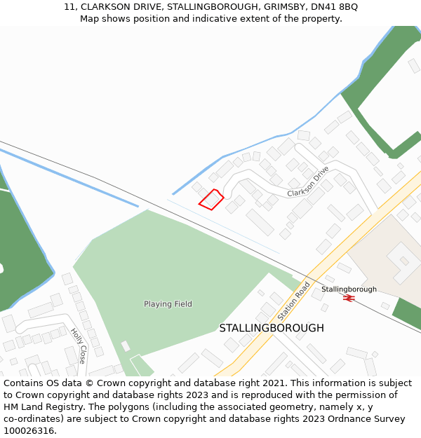 11, CLARKSON DRIVE, STALLINGBOROUGH, GRIMSBY, DN41 8BQ: Location map and indicative extent of plot