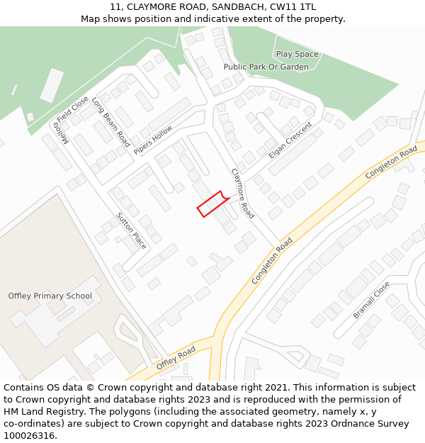 11, CLAYMORE ROAD, SANDBACH, CW11 1TL: Location map and indicative extent of plot