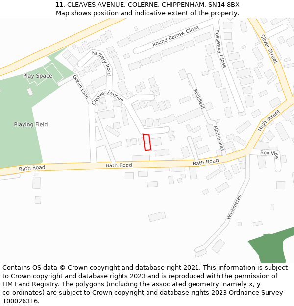 11, CLEAVES AVENUE, COLERNE, CHIPPENHAM, SN14 8BX: Location map and indicative extent of plot