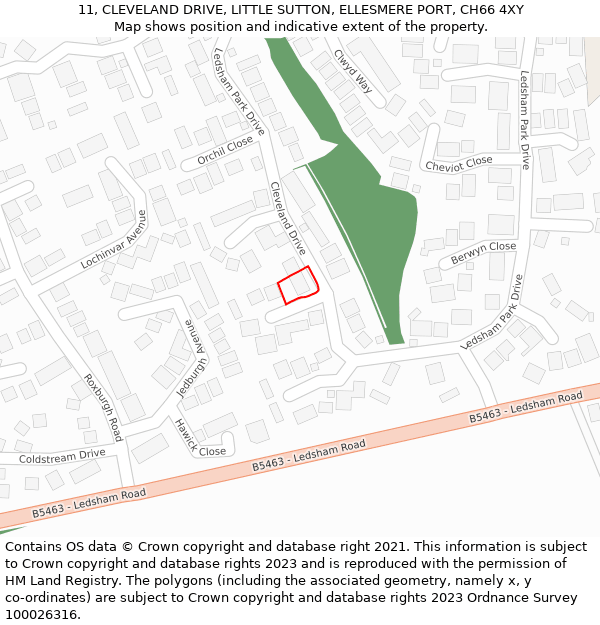 11, CLEVELAND DRIVE, LITTLE SUTTON, ELLESMERE PORT, CH66 4XY: Location map and indicative extent of plot