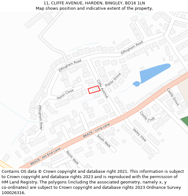 11, CLIFFE AVENUE, HARDEN, BINGLEY, BD16 1LN: Location map and indicative extent of plot