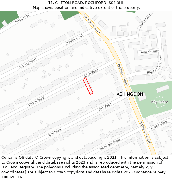 11, CLIFTON ROAD, ROCHFORD, SS4 3HH: Location map and indicative extent of plot