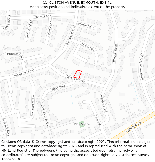 11, CLISTON AVENUE, EXMOUTH, EX8 4LJ: Location map and indicative extent of plot