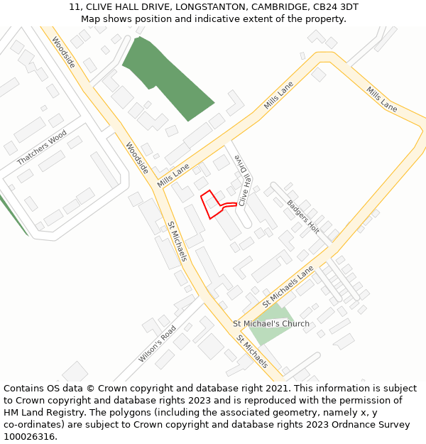 11, CLIVE HALL DRIVE, LONGSTANTON, CAMBRIDGE, CB24 3DT: Location map and indicative extent of plot