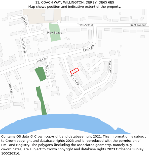 11, COACH WAY, WILLINGTON, DERBY, DE65 6ES: Location map and indicative extent of plot