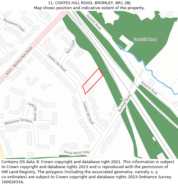 11, COATES HILL ROAD, BROMLEY, BR1 2BJ: Location map and indicative extent of plot