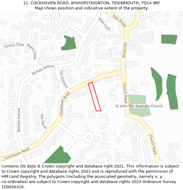 11, COCKHAVEN ROAD, BISHOPSTEIGNTON, TEIGNMOUTH, TQ14 9RF: Location map and indicative extent of plot