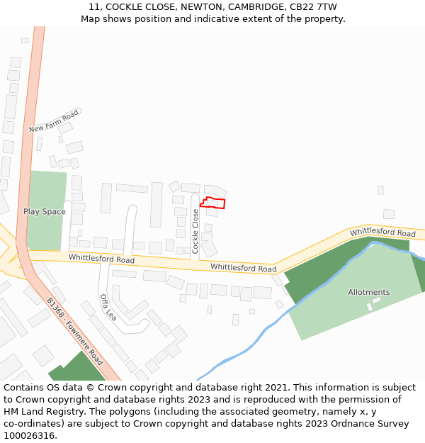 11, COCKLE CLOSE, NEWTON, CAMBRIDGE, CB22 7TW: Location map and indicative extent of plot
