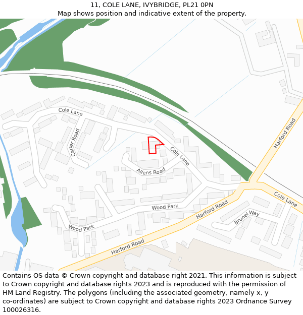 11, COLE LANE, IVYBRIDGE, PL21 0PN: Location map and indicative extent of plot
