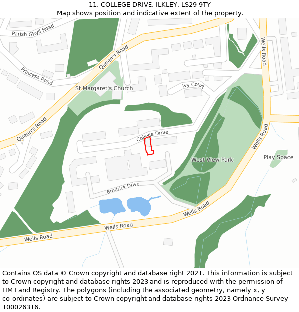 11, COLLEGE DRIVE, ILKLEY, LS29 9TY: Location map and indicative extent of plot