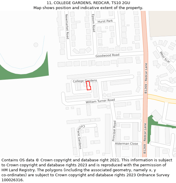 11, COLLEGE GARDENS, REDCAR, TS10 2GU: Location map and indicative extent of plot