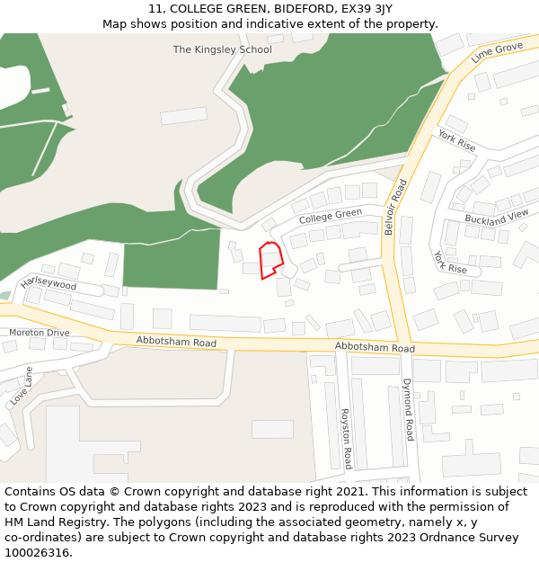 11, COLLEGE GREEN, BIDEFORD, EX39 3JY: Location map and indicative extent of plot