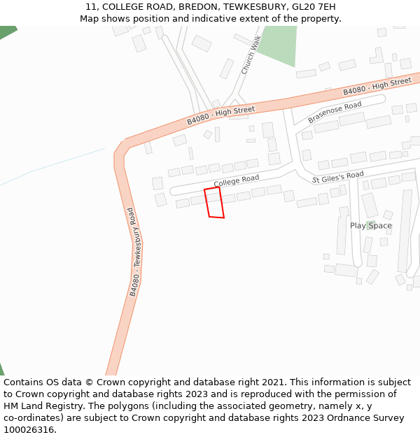 11, COLLEGE ROAD, BREDON, TEWKESBURY, GL20 7EH: Location map and indicative extent of plot