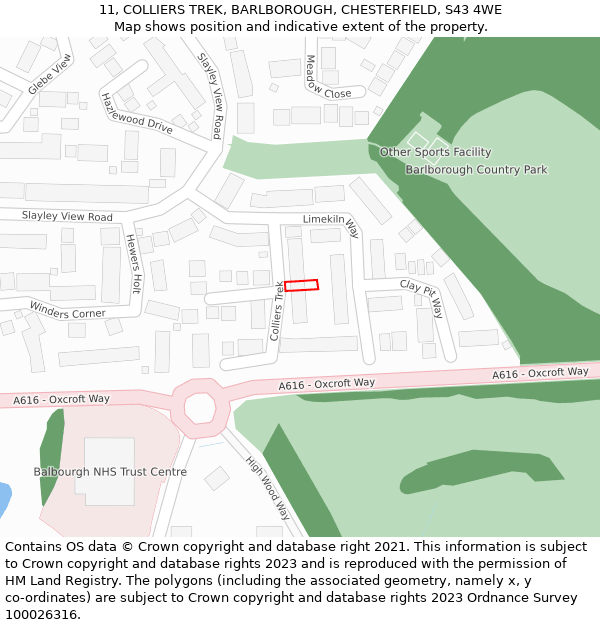 11, COLLIERS TREK, BARLBOROUGH, CHESTERFIELD, S43 4WE: Location map and indicative extent of plot