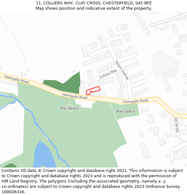 11, COLLIERS WAY, CLAY CROSS, CHESTERFIELD, S45 9PZ: Location map and indicative extent of plot