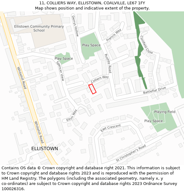 11, COLLIERS WAY, ELLISTOWN, COALVILLE, LE67 1FY: Location map and indicative extent of plot