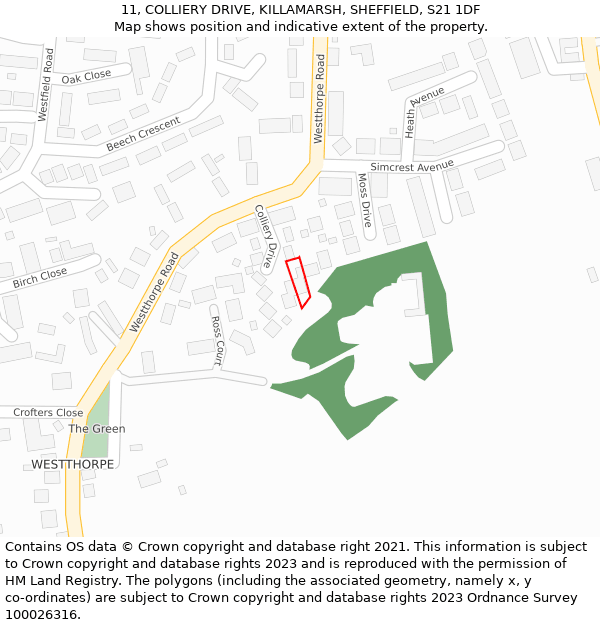 11, COLLIERY DRIVE, KILLAMARSH, SHEFFIELD, S21 1DF: Location map and indicative extent of plot