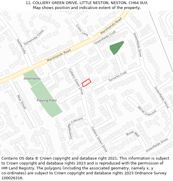 11, COLLIERY GREEN DRIVE, LITTLE NESTON, NESTON, CH64 0UA: Location map and indicative extent of plot