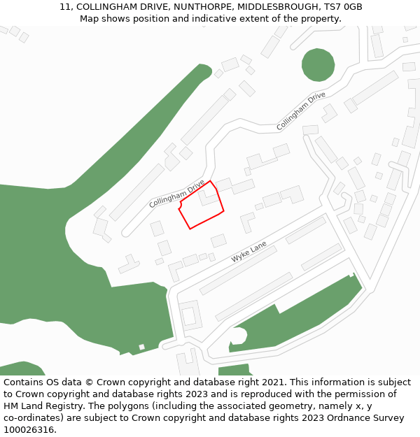 11, COLLINGHAM DRIVE, NUNTHORPE, MIDDLESBROUGH, TS7 0GB: Location map and indicative extent of plot