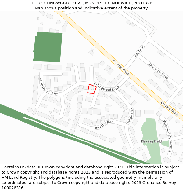 11, COLLINGWOOD DRIVE, MUNDESLEY, NORWICH, NR11 8JB: Location map and indicative extent of plot