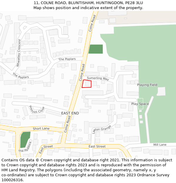 11, COLNE ROAD, BLUNTISHAM, HUNTINGDON, PE28 3LU: Location map and indicative extent of plot