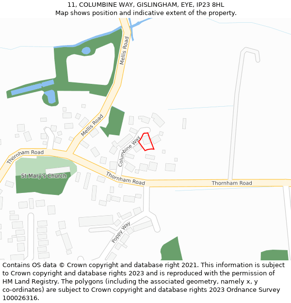 11, COLUMBINE WAY, GISLINGHAM, EYE, IP23 8HL: Location map and indicative extent of plot