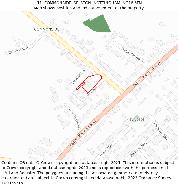 11, COMMONSIDE, SELSTON, NOTTINGHAM, NG16 6FN: Location map and indicative extent of plot