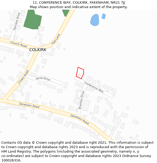 11, CONFERENCE WAY, COLKIRK, FAKENHAM, NR21 7JJ: Location map and indicative extent of plot