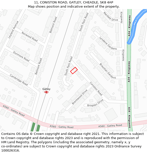 11, CONISTON ROAD, GATLEY, CHEADLE, SK8 4AP: Location map and indicative extent of plot