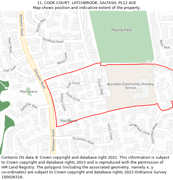 11, COOK COURT, LATCHBROOK, SALTASH, PL12 4UE: Location map and indicative extent of plot