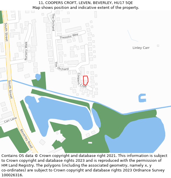 11, COOPERS CROFT, LEVEN, BEVERLEY, HU17 5QE: Location map and indicative extent of plot