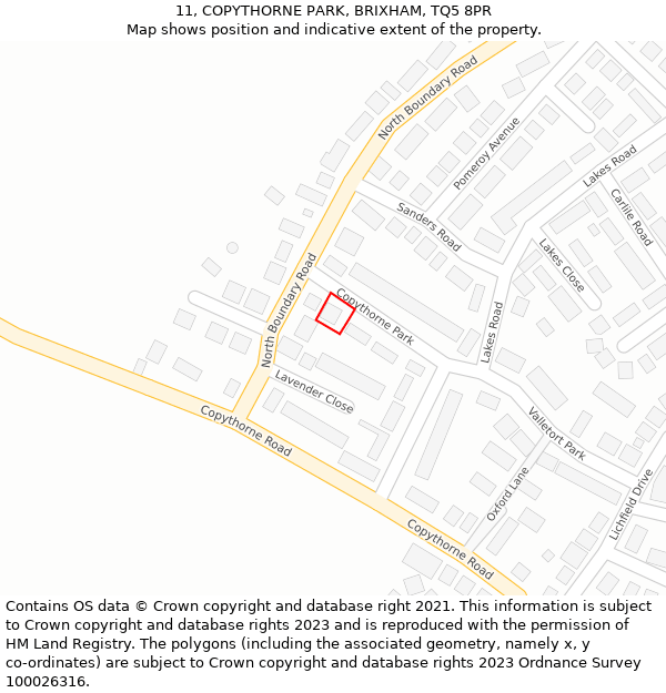 11, COPYTHORNE PARK, BRIXHAM, TQ5 8PR: Location map and indicative extent of plot
