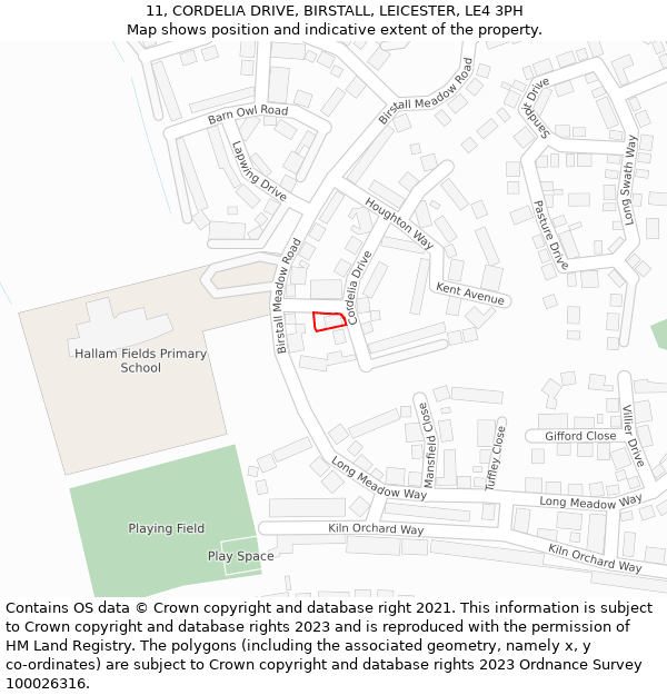 11, CORDELIA DRIVE, BIRSTALL, LEICESTER, LE4 3PH: Location map and indicative extent of plot