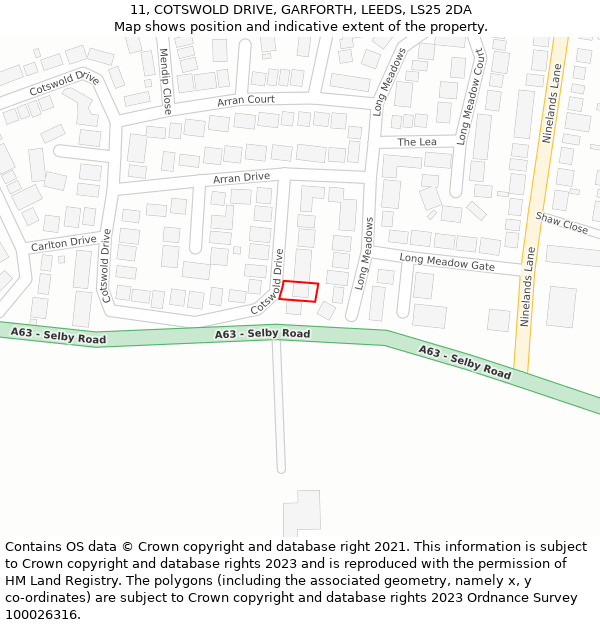 11, COTSWOLD DRIVE, GARFORTH, LEEDS, LS25 2DA: Location map and indicative extent of plot