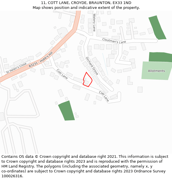 11, COTT LANE, CROYDE, BRAUNTON, EX33 1ND: Location map and indicative extent of plot