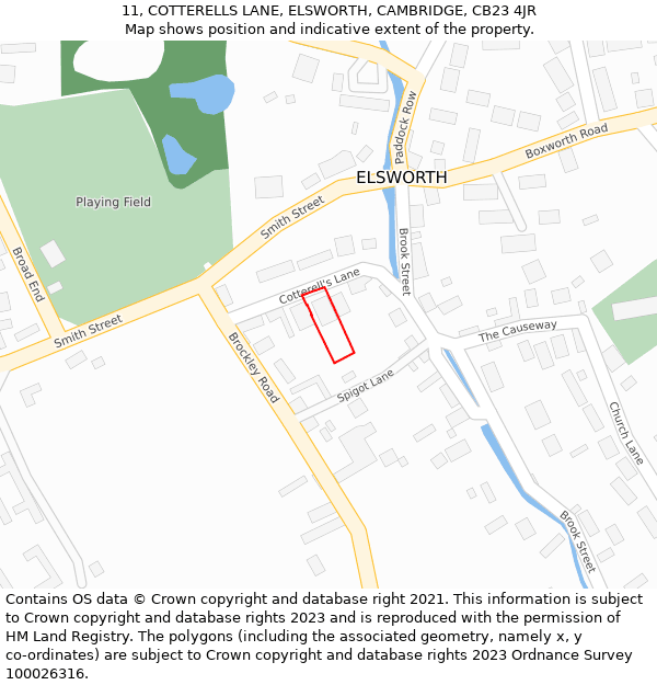 11, COTTERELLS LANE, ELSWORTH, CAMBRIDGE, CB23 4JR: Location map and indicative extent of plot