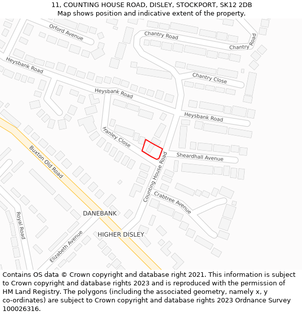 11, COUNTING HOUSE ROAD, DISLEY, STOCKPORT, SK12 2DB: Location map and indicative extent of plot