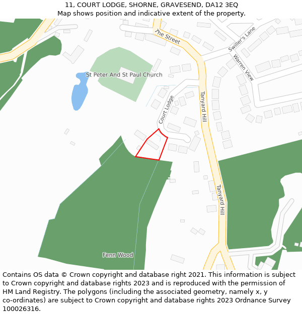 11, COURT LODGE, SHORNE, GRAVESEND, DA12 3EQ: Location map and indicative extent of plot