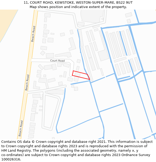 11, COURT ROAD, KEWSTOKE, WESTON-SUPER-MARE, BS22 9UT: Location map and indicative extent of plot