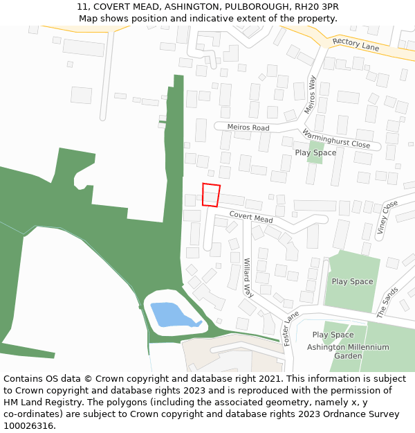 11, COVERT MEAD, ASHINGTON, PULBOROUGH, RH20 3PR: Location map and indicative extent of plot