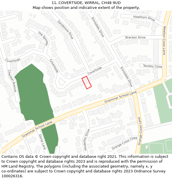 11, COVERTSIDE, WIRRAL, CH48 9UD: Location map and indicative extent of plot